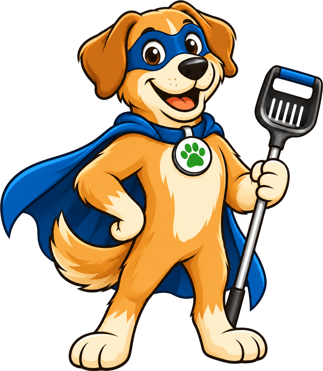 Cap'n Scoop — caped superhero rescue dog with a scooper